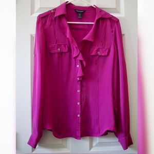 WHBM Silk Magenta Button Down Blouse